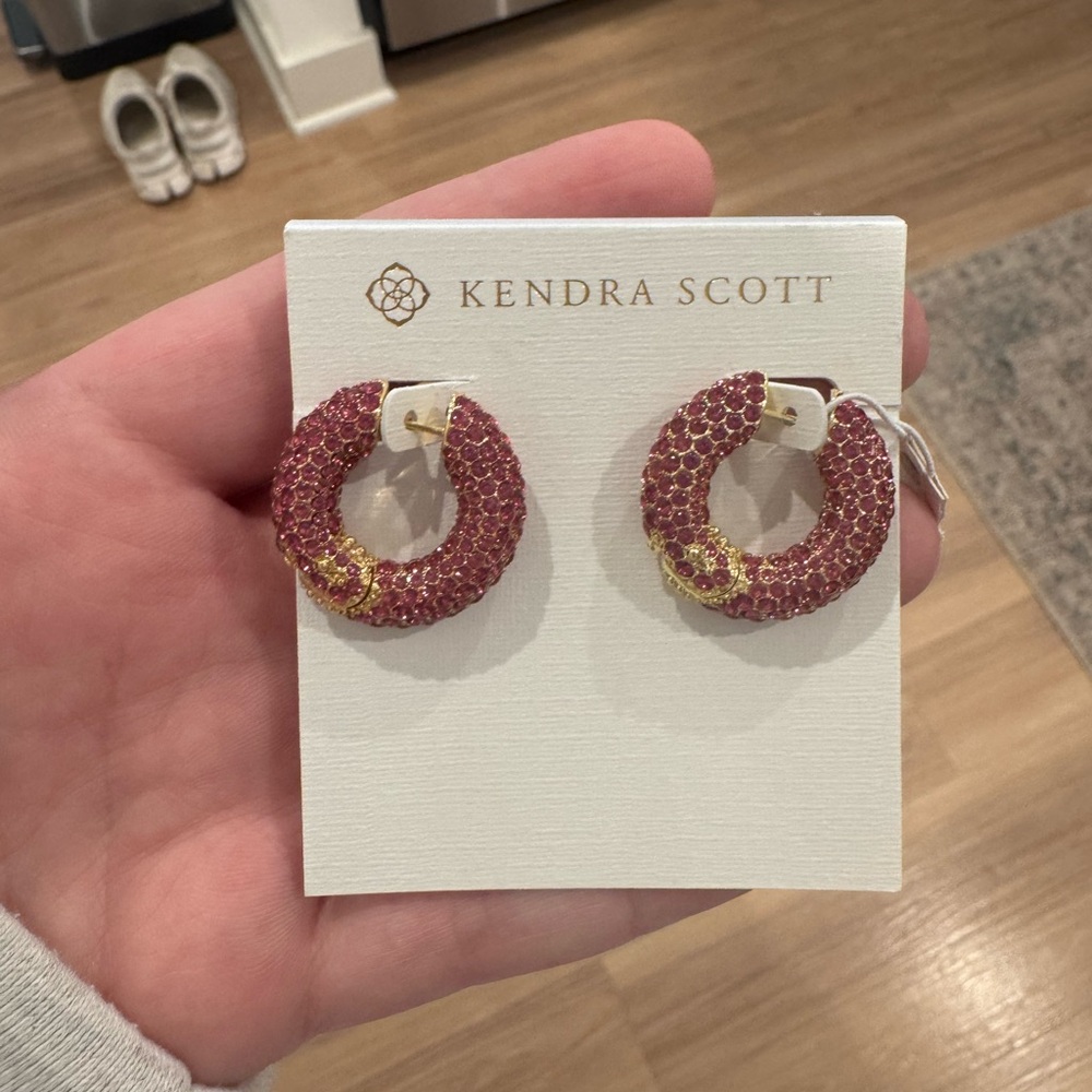 Mikki Gold Pave Hoop earrings in Pink Crystal